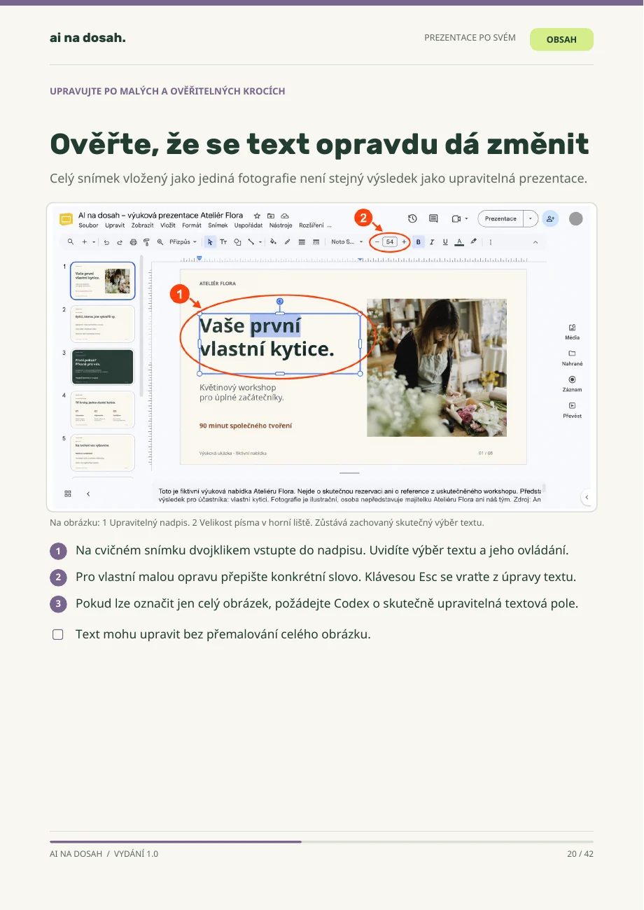 Skutečná stránka PDF Prezentace po svém: Text, který můžete opravdu upravit