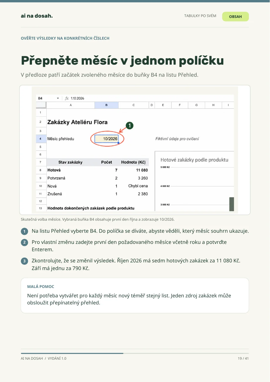 Skutečná stránka PDF Tabulky po svém: Změna měsíce v jednom políčku