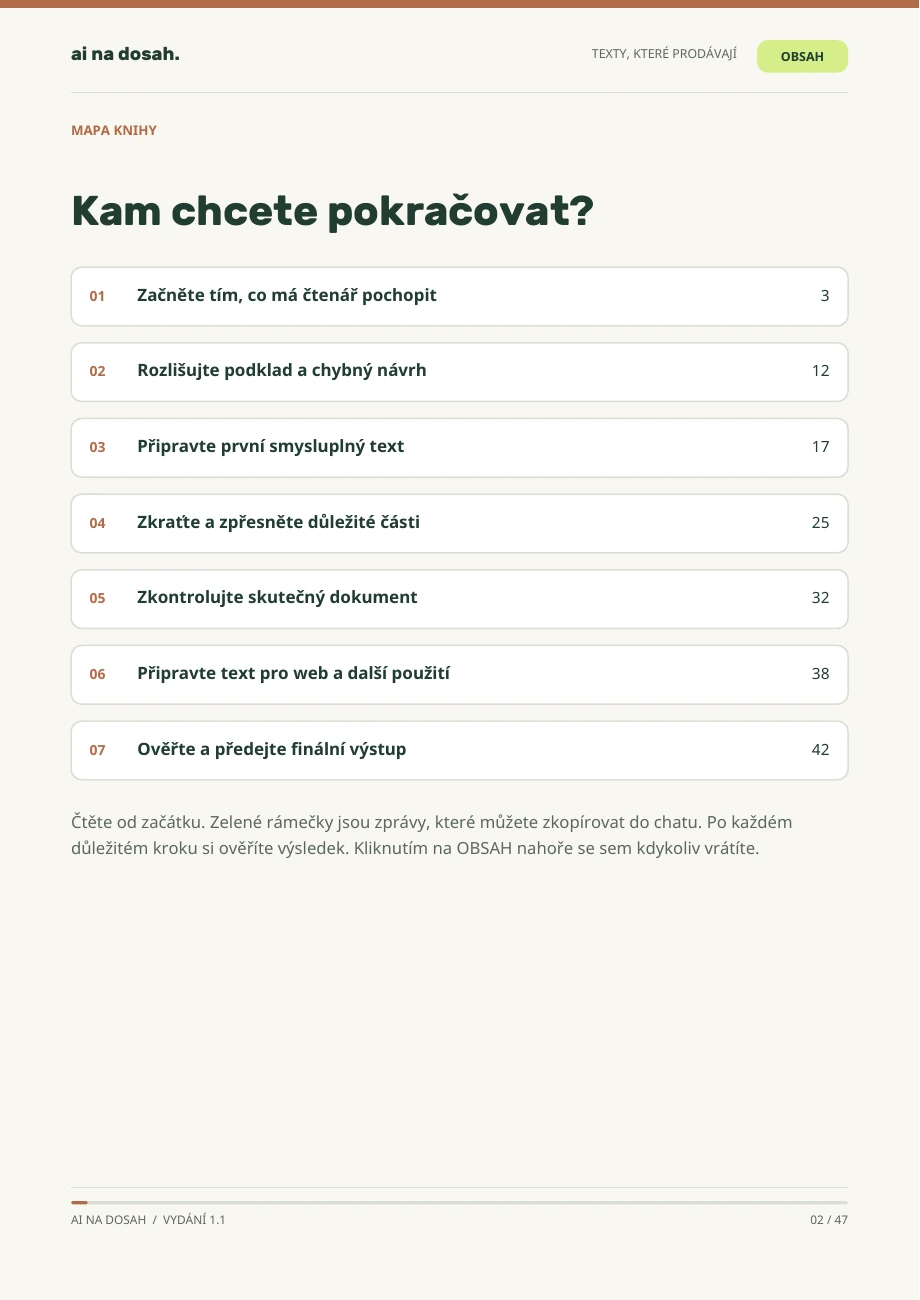 Skutečná stránka PDF Texty, které prodávají: Co budete postupně připravovat