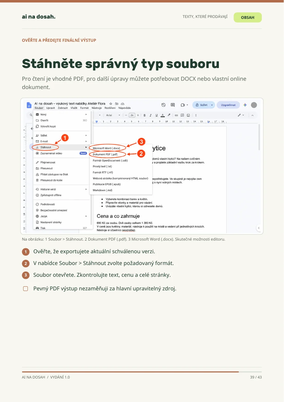 Skutečná stránka PDF Texty, které prodávají: Správný formát hotového textu
